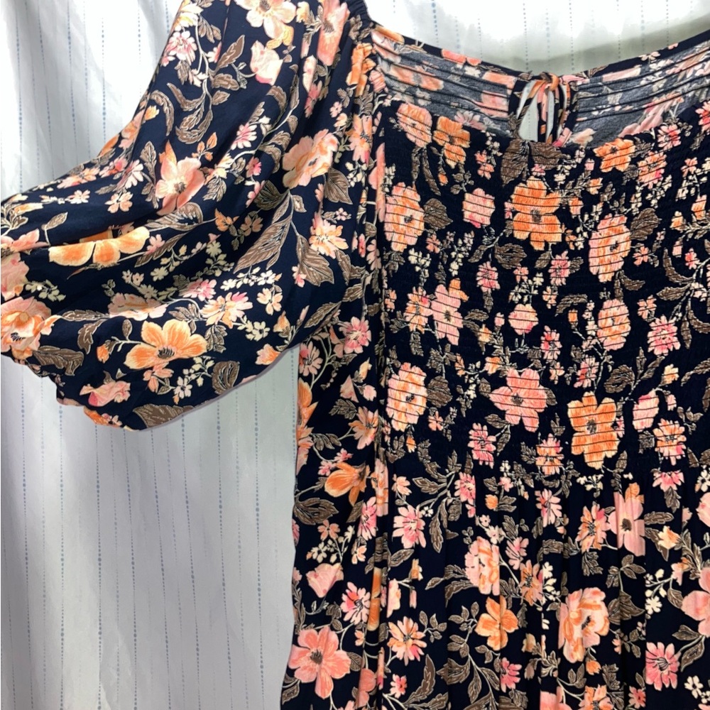 Old Navy XL puff sleeve Floral navy and Pink dress - Picture 3 of 12